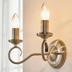 Lindby væglampe Marnia, antik messing, 2 lyskilder, 27 cm, E14