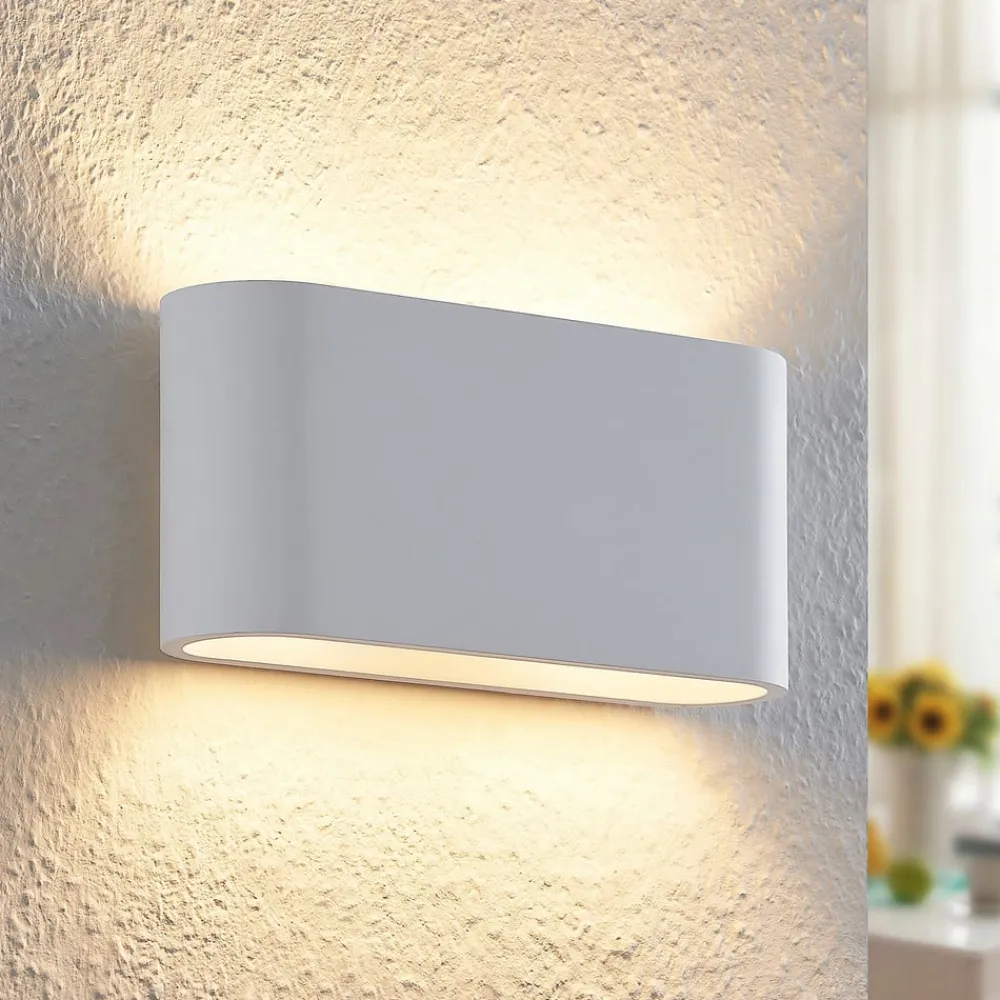 Lindby Væglamper|Væglamper>væglampe Mavora, afrundet, 25 cm, hvid, gips, G9