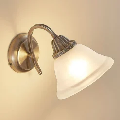 væglampe Mialina, 20 cm, antik messing, metal, glas^Lindby New