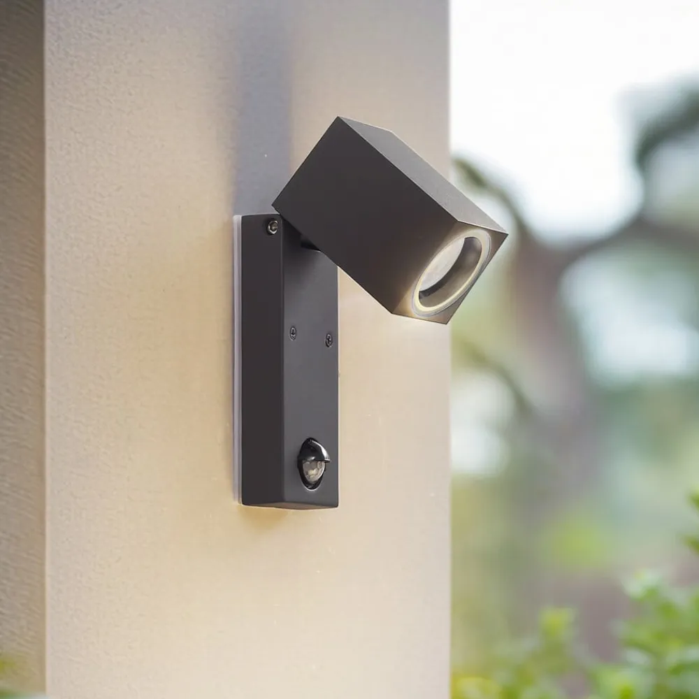 Lindby væglampe Othil, sensor, antracit, metal, IP44