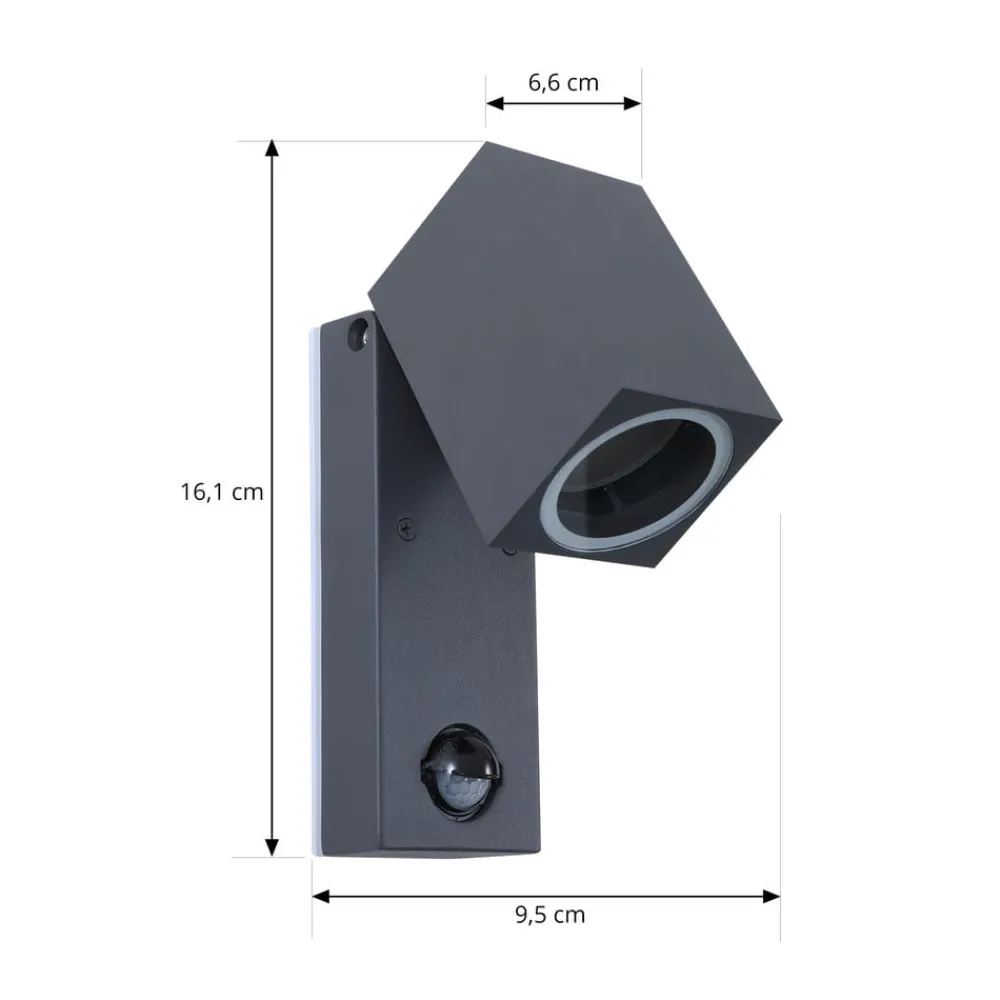 Lindby væglampe Othil, sensor, antracit, metal, IP44