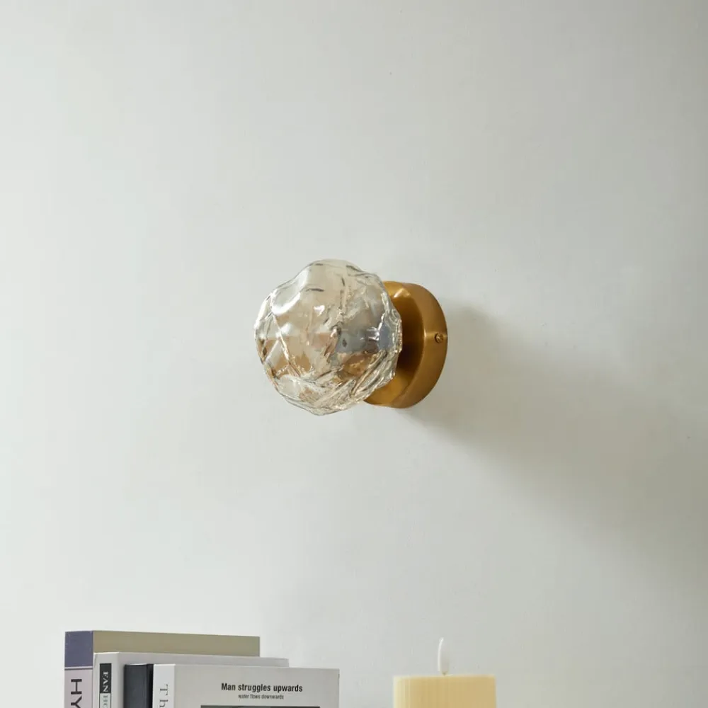 Lindby Væglamper>væglampe Piatra, rav/messing, glas, Ø 16 cm, G9