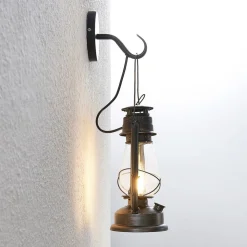 væglampe Raisa, rustfarvet, metal, lygte, E14^Lindby Online