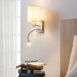 væglampe Shajan, 29 cm, tekstil, E27, LED-læselampe^Lindby Discount