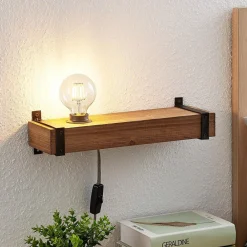 væglampe Sverina, 40 cm, træ, stik, E27^Lindby New