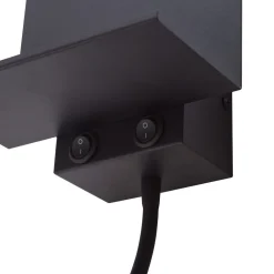 Lindby væglampe Thorid, sort, USB, LED-læselampe, G9