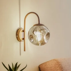 Lindby væglampe Valentina, E14, røggrå, glas, 28,6 cm