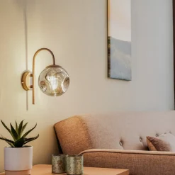 Lindby væglampe Valentina, E14, røggrå, glas, 28,6 cm