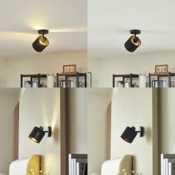 væglampe Vasilia, Ø 12 cm, sort/guld, stof^Lindby Online