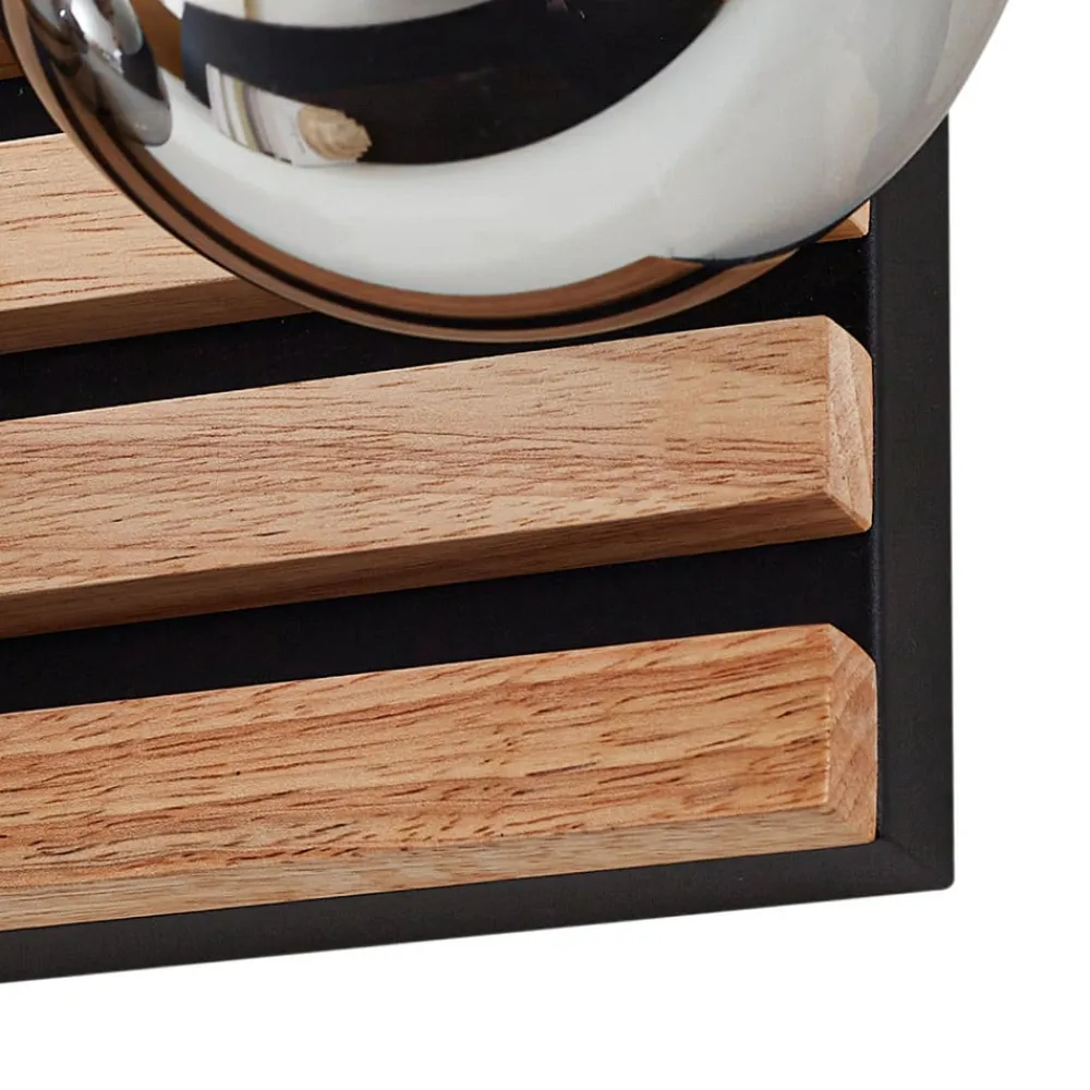 Lindby væglampe Woodora, træ, glas, røggrå, 4 lyskilder