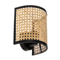 væglampe Yaelle, 20 cm høj, rattan, sort, E27^Lindby Best