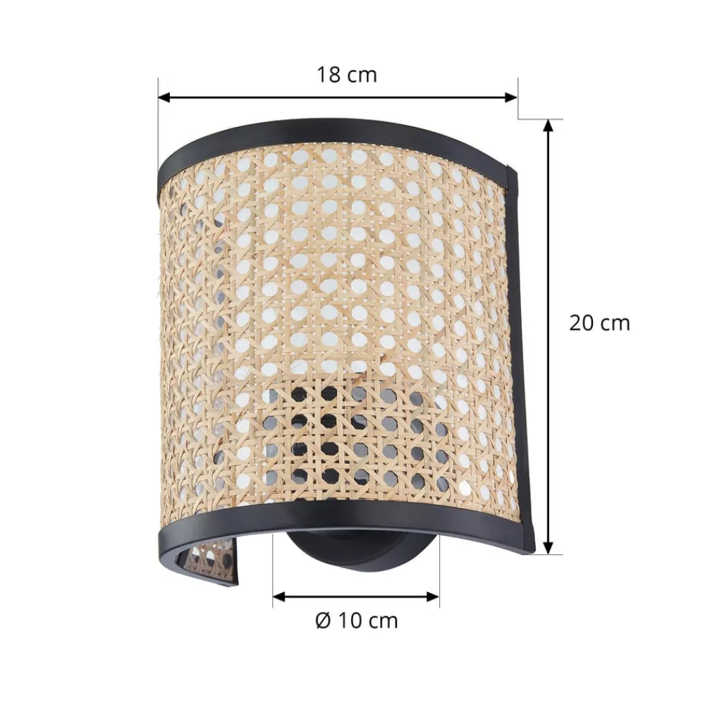 væglampe Yaelle, 20 cm høj, rattan, sort, E27^Lindby Best