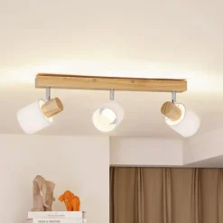 Lindby Gang|Loftlamper>Wanessa loftspot, 47 cm, 3 lyskilder, hvid, træ, E14