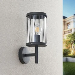 Lindby Yonan udendørs væglampe, rund mørkegrå, E27