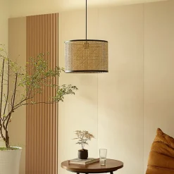 Lindby -pendel Yaelle, Ø 40 cm, rattan, sort, E27