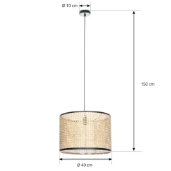 Lindby -pendel Yaelle, Ø 40 cm, rattan, sort, E27