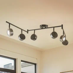 Lindby Arbejdsrum/Kontor>-spot Jyla, sort, 4.000 K, 6-lys, GX53