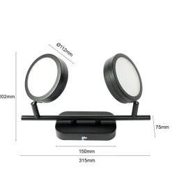 Lindby -spot Neros, sort, 2-lys, 31,5 cm, CCT, jern