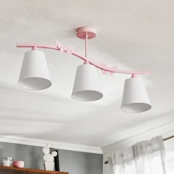 Loftlampe Alice, pink, tre hvide stofskærme^Eko-Light Discount