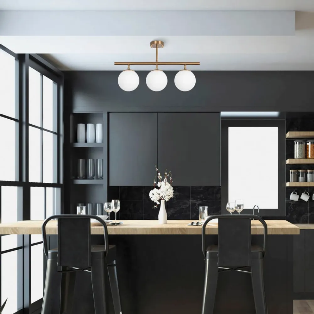 Opviq Gang|Loftlamper>Loftlampe Atmaca, 3 lyskilder, antik guld, glas, 60 cm