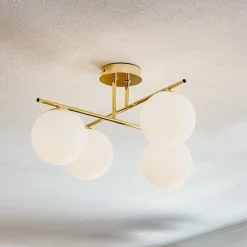 Domiluce Gang|Loftlamper>Loftlampe Aurora, guld, Ø 50 cm, 4 lyskilder, glas, E14