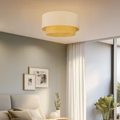 Duolla Loftlampe Boho, Ø 45 cm, creme-hvid/rattan