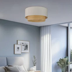 Duolla Loftlampe Boho, Ø 45 cm, creme-hvid/rattan