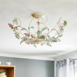 Luminex Loftlampe BUTTERFLY, creme/grøn/rosa, stål, 3 lyskilder