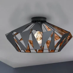 EGLO Loftlampe Carlton, Ø 47 cm, sort/kobber