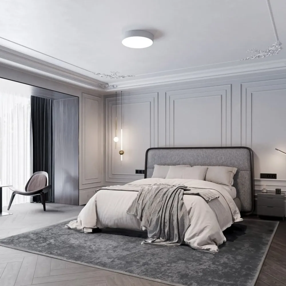 TEMAR LIGHTING Loftlampe Cleo 400, grå, sensor, IP54, Ø 40 cm, metal