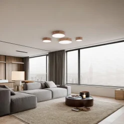 Loftlampe Cleo DR800, egetræ, Ø 80 cm, 6 lyskilder, E27^TEMAR LIGHTING