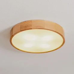 TEMAR LIGHTING Loftlampe Cleo DR475, IP20, sensor, Ø 48 cm, egetræ