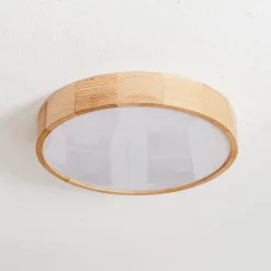 TEMAR LIGHTING Loftlampe Cleo DR475, IP20, sensor, Ø 48 cm, egetræ