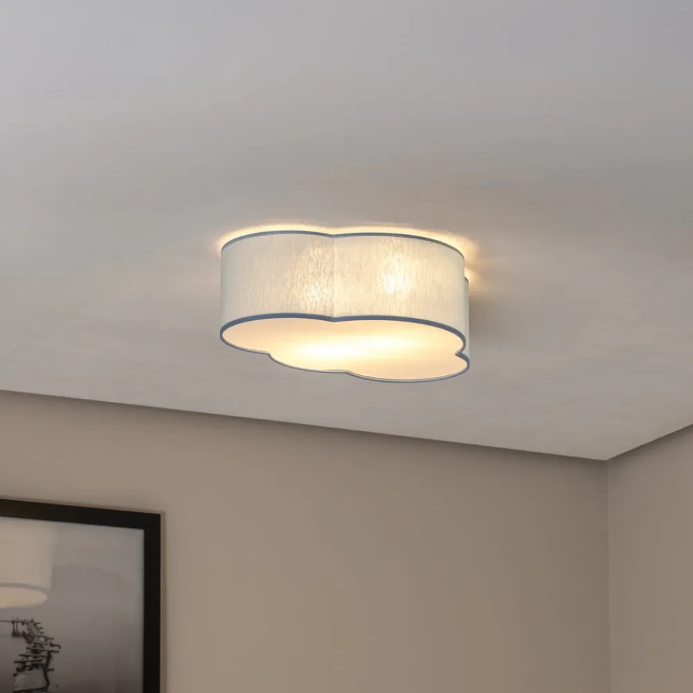 Loftlampe Cloud, blå, 43 cm lang, tekstil, sky, E27^TK Lighting New