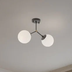 Opviq Loftlampe Damar, sort, glas, 2 lyskilder, længde 44 cm