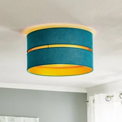 Duolla Loftlamper|Loftlamper>Loftlampe Duo i tekstil, turkis/guld, Ø40cm