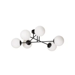 Loftlampe Glassy, 6 lyskilder, sort/opal^Euluna Hot