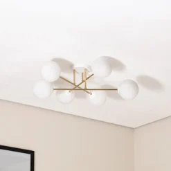 Loftlampe Glassy, 6 lyskilder, hvid/guld/opal^Euluna