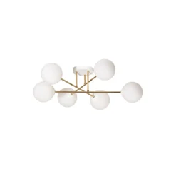 Loftlampe Glassy, 6 lyskilder, hvid/guld/opal^Euluna