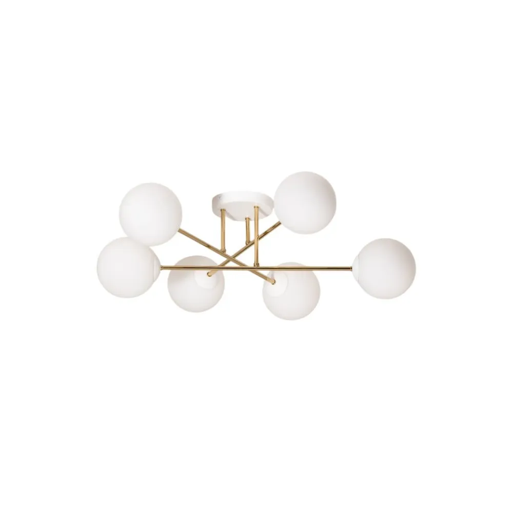 Loftlampe Glassy, 6 lyskilder, hvid/guld/opal^Euluna