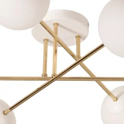 Loftlampe Glassy, 6 lyskilder, hvid/guld/opal^Euluna