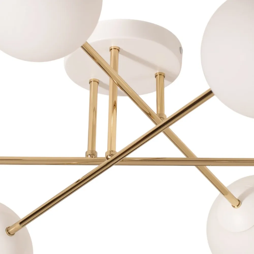 Loftlampe Glassy, 6 lyskilder, hvid/guld/opal^Euluna