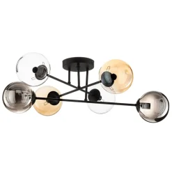 EMIBIG LIGHTING Loftlampe Glassy, sort, grafit/amber/klar, 6 lyskilder.