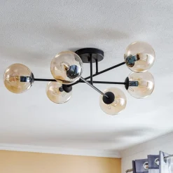 EMIBIG LIGHTING Gang|Loftlamper>Loftlampe Glassy, sort, ravfarvet, glas, 6 lyskilder, E14