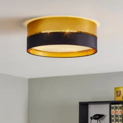 TK Lighting Loftlampe Hilton, sort/guld, Ø 45 cm