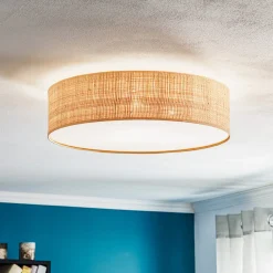 Loftlampe Leano beige rund af rattan^Eko-Light
