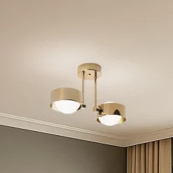 Argon Loftlampe Mado, stål messingfarvet, glas opal, 2 lyskilder.