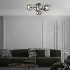 Lamkur Loftlamper|Loftlamper>Loftlampe Malena, Ø 19 cm, røggrå, glas/metal 3 lyskilder.