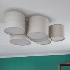 Loftlampe Mona Nature, 5 lyskilder, naturfarvet linned^TK Lighting Sale