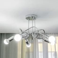 HELAM Loftlampe Oxford, krom, 5 lyskilder, Ø 47 cm, metal